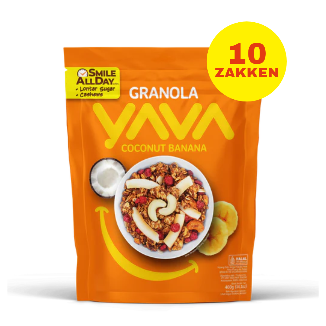 10 x YAVA Granola 400 gram - Kokos Banaan